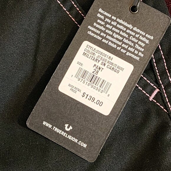 True Religion Women's Military SN Cargo Pants Jet Black Size 28 - Picture 11 of 14